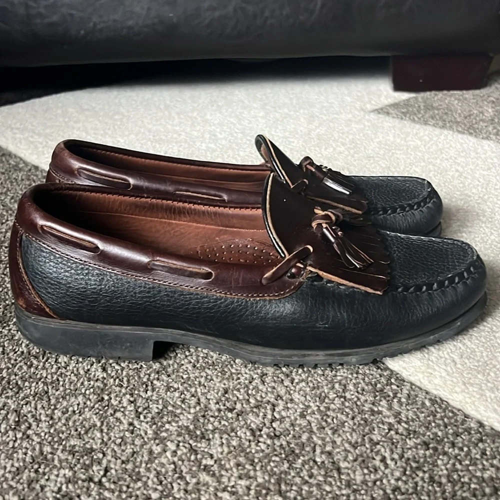 Allen Edmonds Mens Loafers NASHUA Tassel Kiltie Black Brown Leather - 10 D - Picture 4 of 12